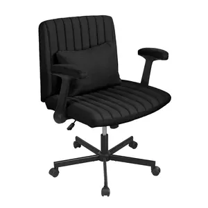 Cross-Legged Office Chair with Wheels & Adjustable Flip-Up Arm Ergonomic Design Thick Cushion Wide Seat for Home Office Apartment Comfortable Modern Upholstery