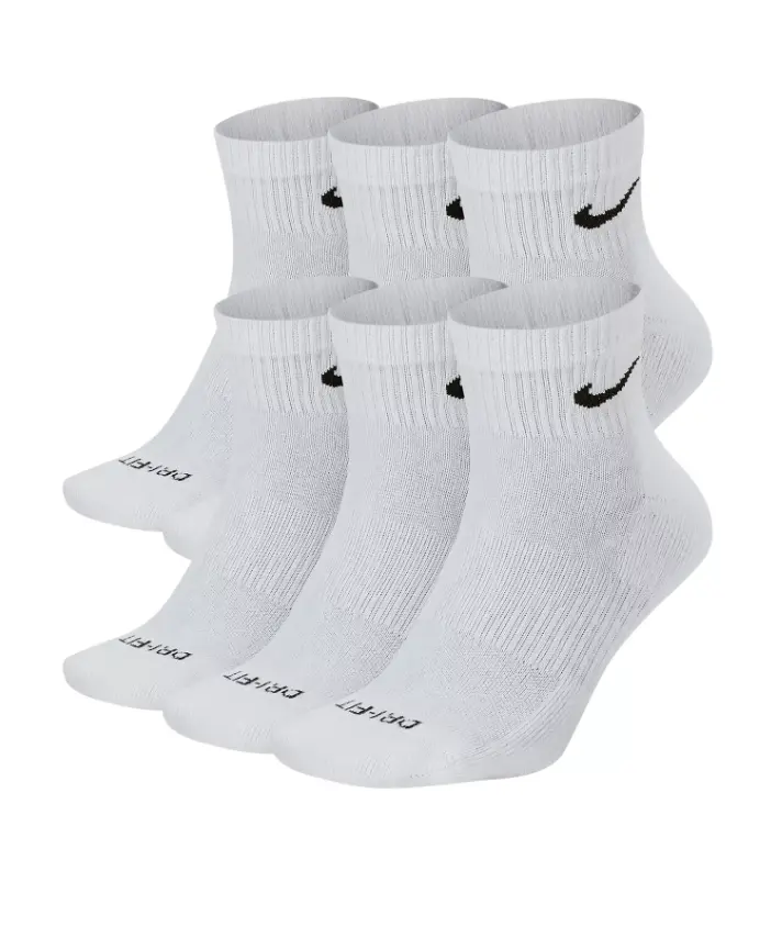 Nike Men's Everyday Plus Athletic Ankle Socks, White, Size Medium, 6-Pack Sports Socks