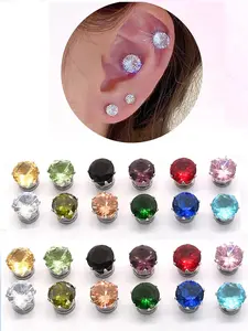 Colorful Cubic Zirconia Magnetic Ear Cuffs, Unisex Clip-On Earrings, Six Prong Setting, Sparkling Rhinestones, Fashion Jewelry