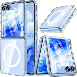 1PC Acrylic + TPU Transparent Magnetic Foldable Phone Case for Galaxy Z Flip 3/4/5/6/7 Series. Supports Wireless Charging, Shockproof & Durable, Unisex.