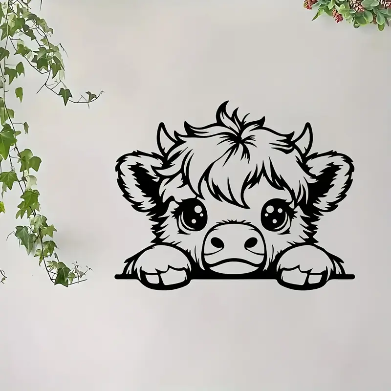 Highland Cow Metal Wall Decor, Reusable Self-Adhesive Decoration for Home & Office, Perfect for Farmhouse Living Room Bedroom Kitchen, Ornaments, Wall Decal, Decorative Wall Sticker