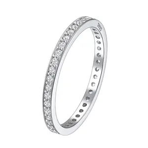 ChicSilver S925 Eternity Rings Dainty Simple S925 Sterling Silver Cubic Zirconia Eternity Rings Wedding Engagement Bands Summer Vibe Gift for Women