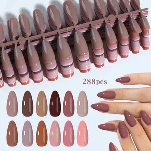 288pcs Matte Long Almond Nail Art Design Stickers, Almond Fake Nails, Perfect Fit for Almond Shape, Easy to Wear, Ideal for Women's Daily Use & Parties