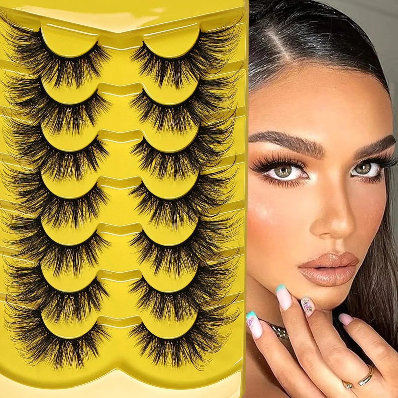 3D Manga Cat Eye False Eyelashes 7 Pairs Fluffy Soft Cross Lashes Diy Dramatic Lashes Lightweight Comfortable Cosmetic Eyelash Extension Makeup