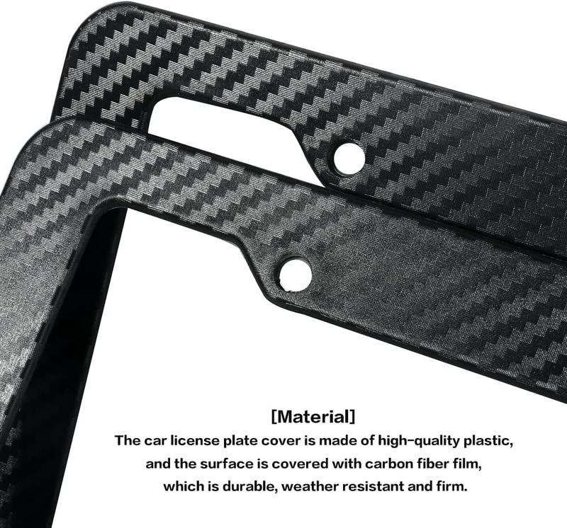 Carbon Fiber License Plate Frame - 2 Pack with Fasteners, Screws, and Mounting Holes, Waterproof Plastic Number Plate Holder, Black Color