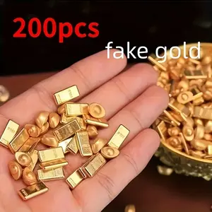 200 Mini Gold Bar Yuanbao Set, Realistic Design, Durable Plastic with Electroplating, Ideal for Decoration, Fade-Resistant Details