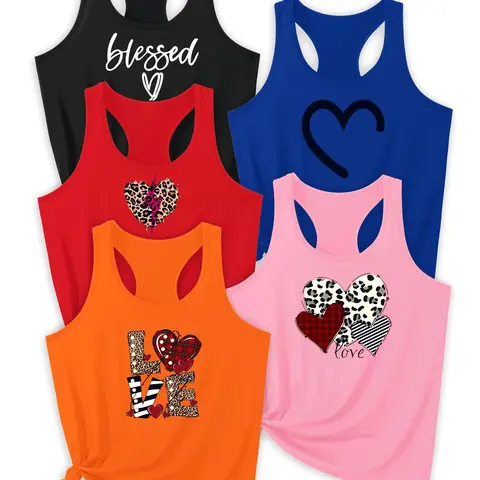 Women's Heart & Leopard Print Sports Tank Top, Sleeveless Round Neck Top for Yoga Gym Workout, Ladies Sportswear Exercise Clothing for All Seasons