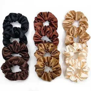 12pcs Silky Scrunchies Satin Hair Ties Black Brown Hair Accessories For Women, Elastic Ponytail Holder, Daily Casual Hairbands