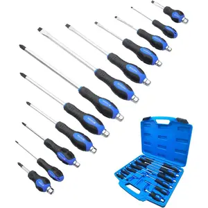 Set 12 count with Black tips, 6 Phillips and 6 Flat  Screwdrivers, with Go-Thru Steel , High Torque for Fastening and Loosening (Black Tip_Matt )