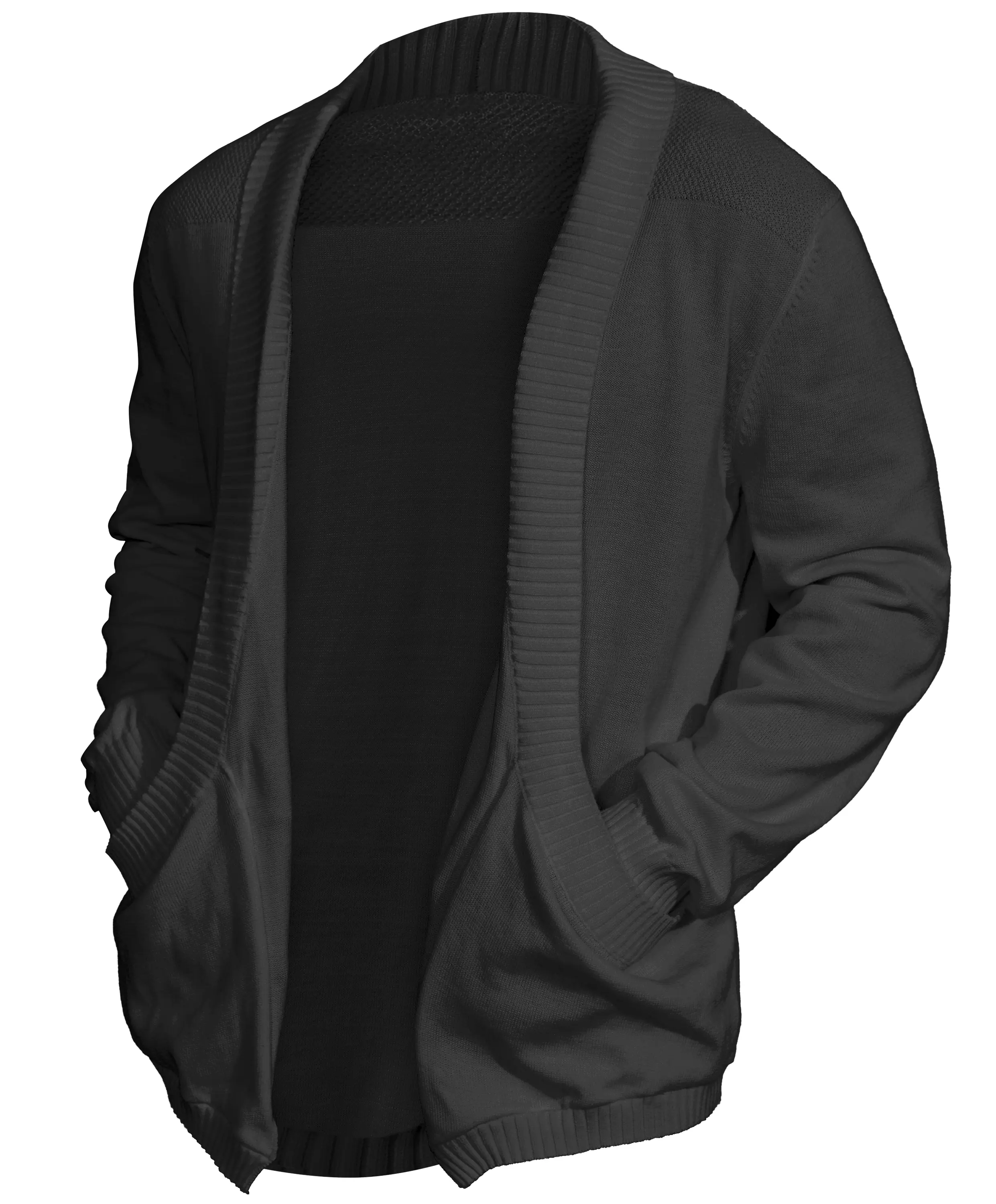 Men's Long-Sleeve Knit Cardigan Tops - Classic, Plain, Stretchy, Textured, Casual Loose-Fit, Comfortable Fabric, Versatile, Ideal for Home Wear & Old Money-Style Outfits (Knitwear Basics, Effortless Pullovers)