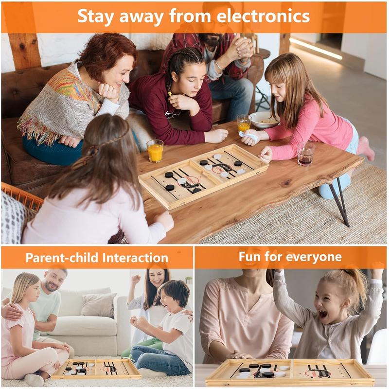 Fast Sling Puck Game - Test Your Speed and Accuracy with This Fast-Paced Wooden Air Hockey Board Game - Guaranteed Fun for Family Night or Friends Party