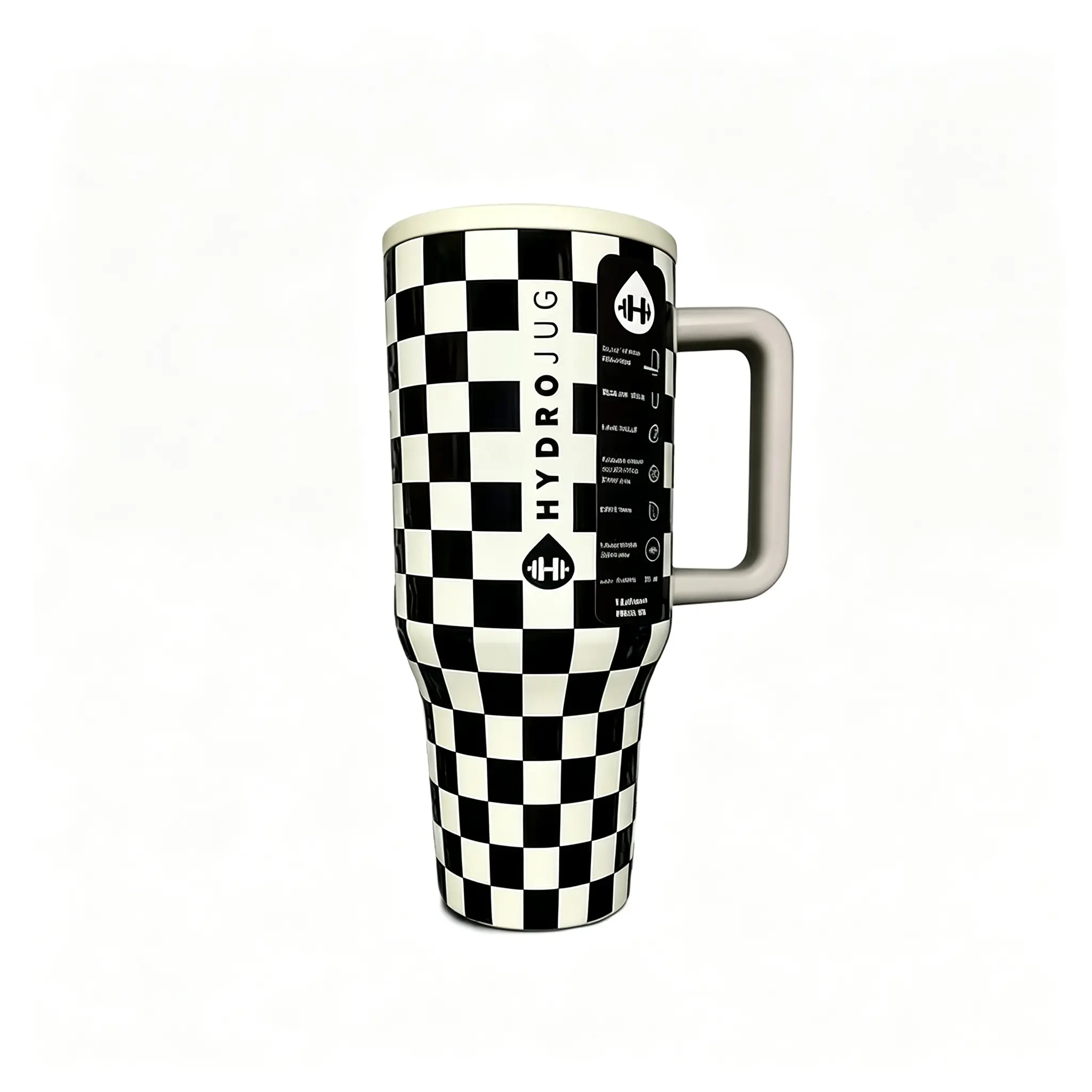 HydroJug "Traveler" Series 40oz Stainless Steel Insulated Tumbler — Black & White Plaid Edition (With Handle & Flip-Top Straw) — Car Cup Holder Compatible, Leak-Proof & Portable, Non-Slip Base — An Ideal Gift Choice for Men and Women Drinkware