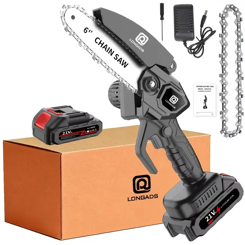 6-Inch Mini Cordless Chainsaw with Adjustable Chain & Safety Lock, Rechargeable Battery, Chains and Storage Box, Portable Tree Branch Pruning Saw for Home & Garden, Great Gift for Men