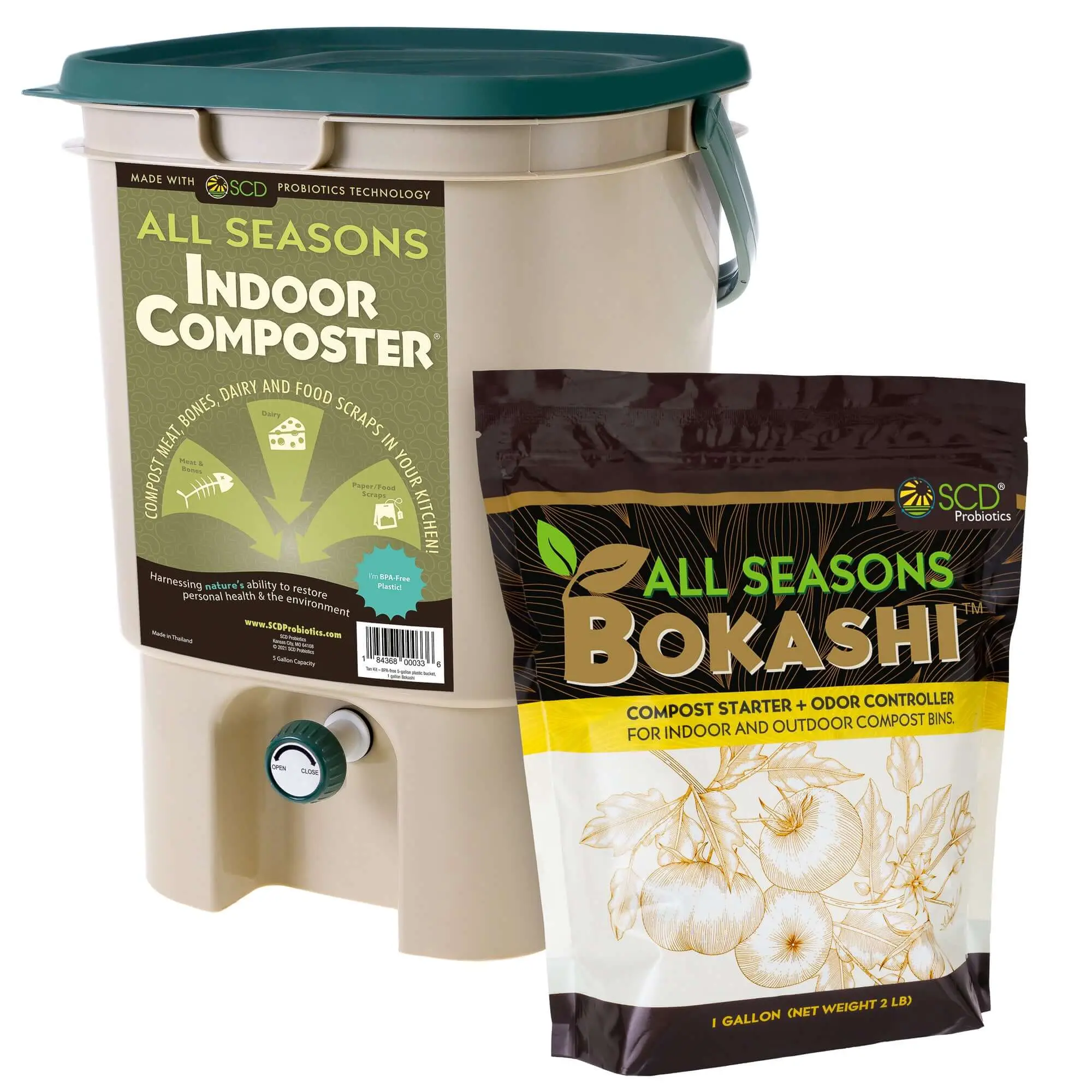 All Seasons Indoor Composter Kit - With All Seasons Bokashi - SCD Probiotics
