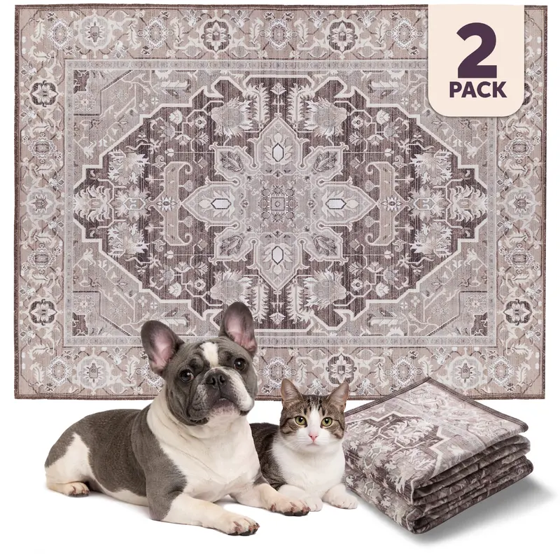 Lovewag Washable Dog Pads, Pack of 2, Machine Washable, Eco-Friendly & Leak-Proof, for Cars and Sofas, 36" x 48", Multiple Designs: Caramel Creme, Indigo Garden, Mystic Fuchsia, Gilded Path