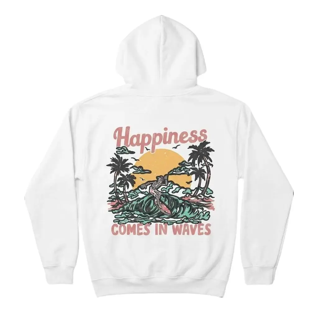 Women's Stylish Ocean Waves Graphic Hoodie - Menswear Vibe, Long Sleeve Casual Beach Pullover Tops, Comfortable Summer Holiday Sweatshirt, Unisex
