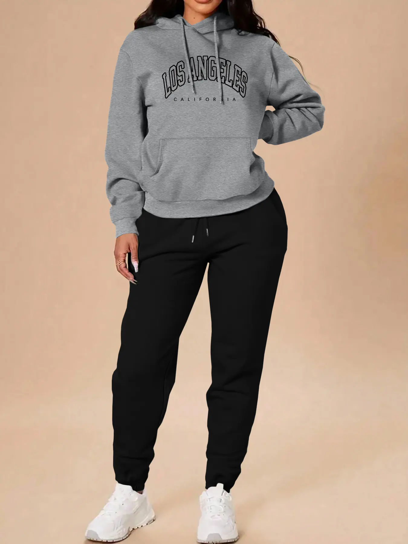 Women's Casual Letter Print Sweatshirt & Long Pants Set, Fall Winter Home Wear, Outdoor Sports Fitness, Long Sleeve Hoodie with Pockets, Letter Print Sweatsuit