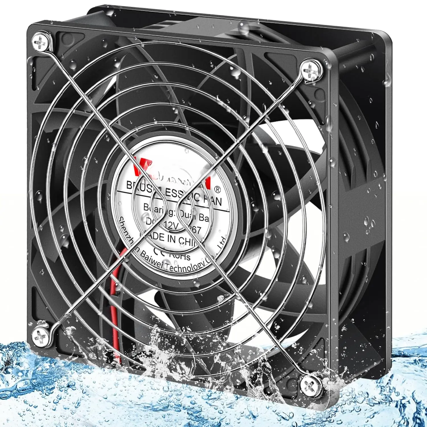 12V Dual Ball High Performance Exhaust Fan (120x120x38mm, 3.5V-13.8V, 1.8W, 3000 RPM, IP67, 50000 Hours Life) for Greenhouse, Van Cooling Ventilation Projects, Dual Ball 50000 Hours Life