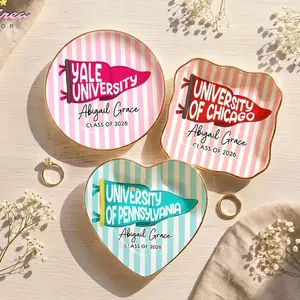 Custom School Pennant Flag Ring Dish: Class of 2026 Graduation Gift, College University, Senior 2026 Gift for Her, High School Graduation