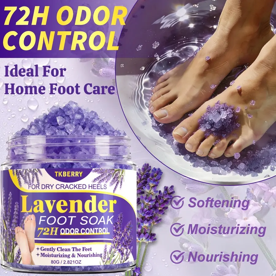 80G Lavender Foot Bath Salt, Hypoallergenic Sea Salt for Deep Cleansing, 72H Odor Control Moisturizing 20-Min Relaxing Soak for Dry Feet, Post-Exercise&Bedtime Routine, Relaxing Foot Care Products, Elegant Packaging, Perfect for gift