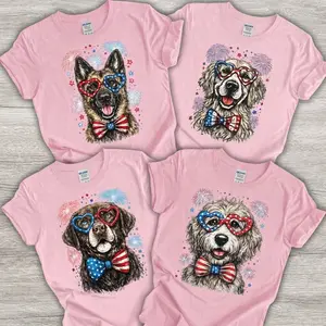 Patriotic Dog 4th of July Shirt | 54 Dog Breeds Available | Gildan Light Pink Tee | Cute Dog Mom Gift | Independence Day Dog Lover T-Shirt