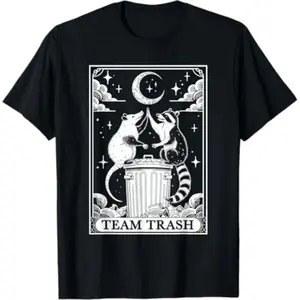 [100% Cotton] [100% Cotton]  Tarot Card Vintage Team Trash Crescent Moon Opossum Raccoon T-Shirt Golf Gift T-Shirt For Men And Women