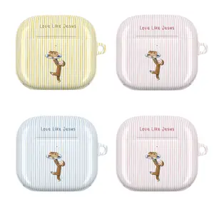 Curious George AirPods Case Love Like Jesus Christian Quote Cover Cute Monkey Pastel Stripe Case For AirPods Pro 1 2 3 AirPods 1 2 3 4
