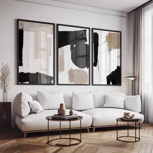 Modern Neutral Abstract Gallery Wall Art Set of 3 Neutral Nordic Prints Modern Abstract Art Black Beige Japandi Printable Abstract Art