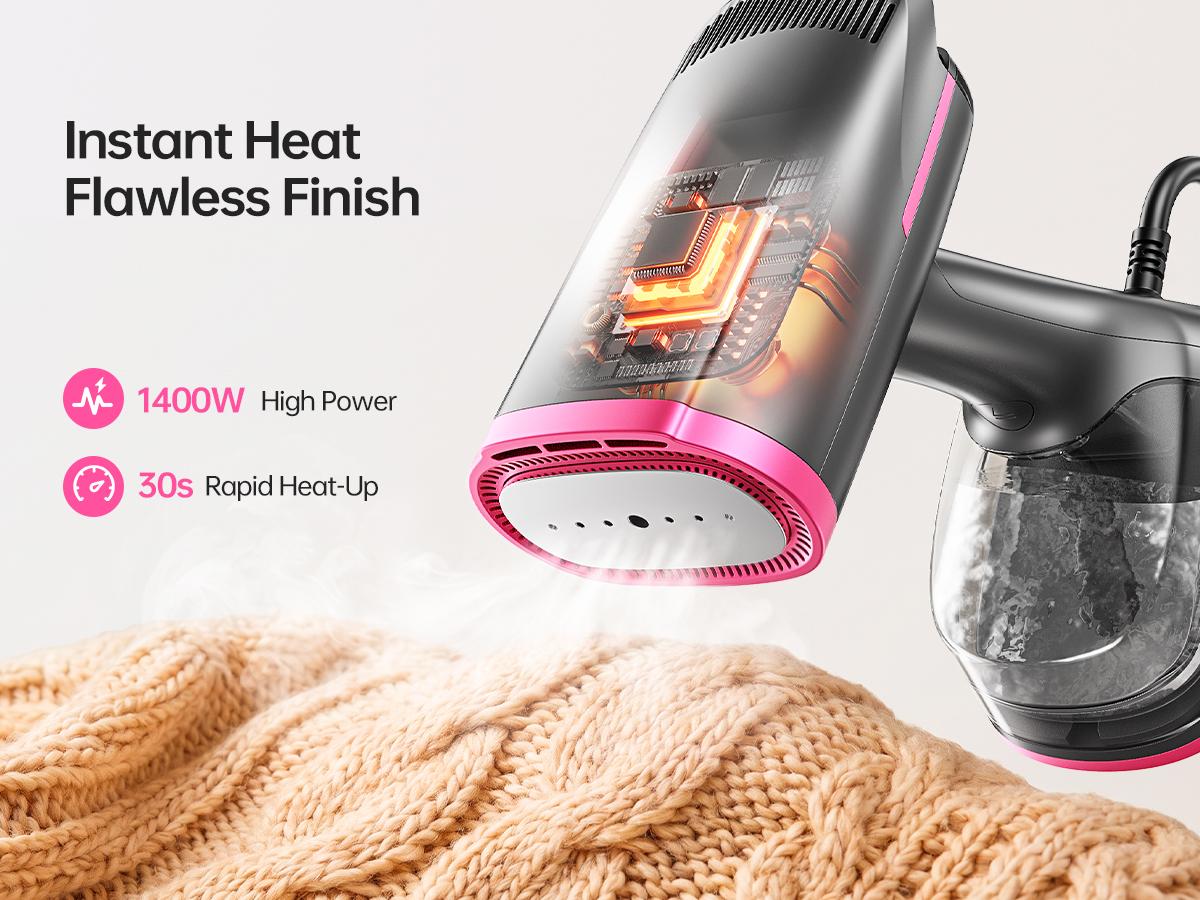 Dr.flash Vacuum Garment Steamer, Suction Steamer &Iron 2 In 1,270ml Big Capacity, 1400W Handheld Clothes Steamer, Portable Travel & Household Iron for Clothes, Fabrics, Large Cerannic Heat Panel