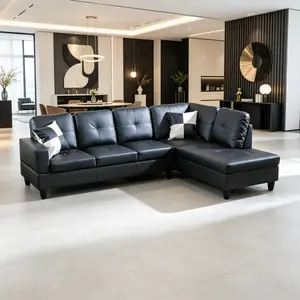Premium Leather L-Shaped Sectional Sofa with Chaise, Breathable Waterproof Scratch-Resistant Modular Couch, Multi-Function Coffee Table, Solid Wood Frame for Living Room Bedroom Office, Compact Sofa Sets, Double-Cushioned Sofa Sets