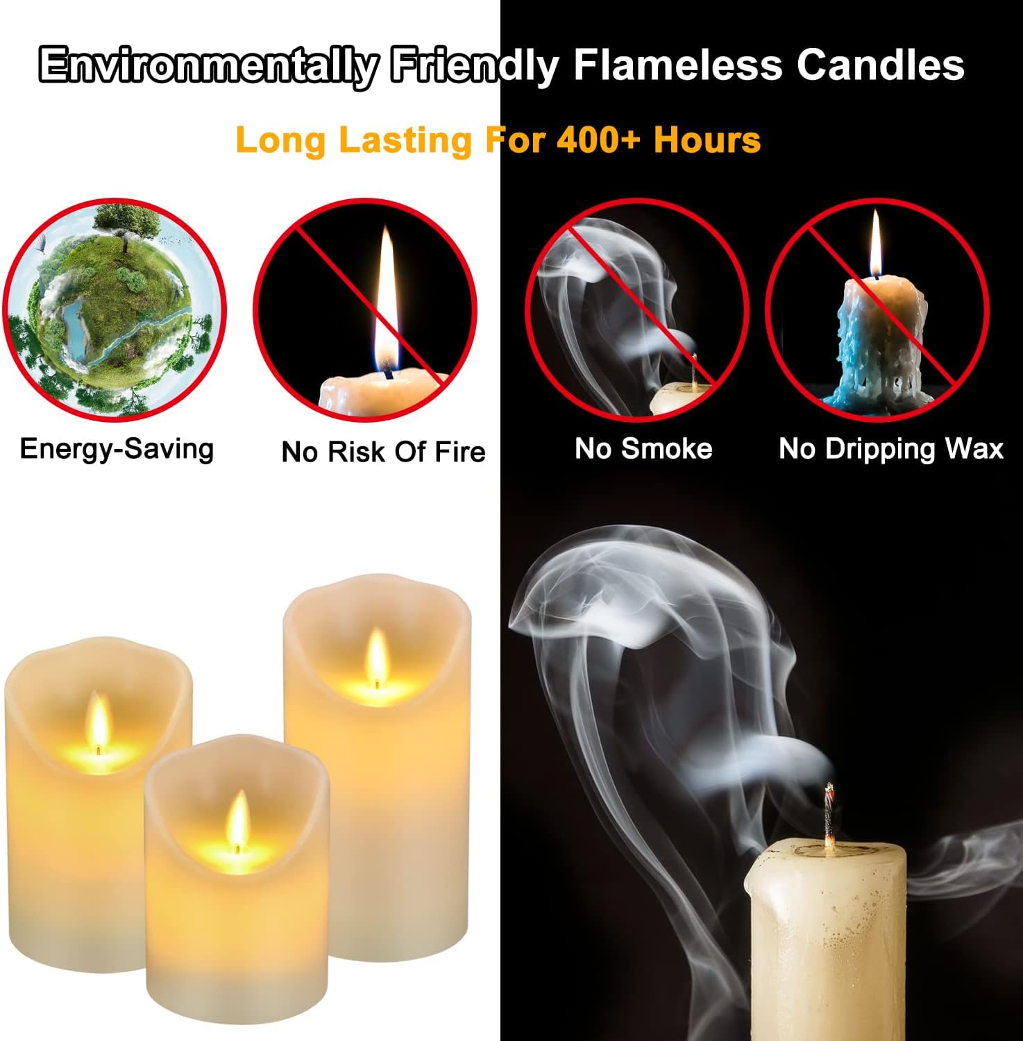 Flameless Candles Set of 3, LED Pillar Candles 4 5 6 Inch, Flickering Realistic Flame, Decorative Candles for Home Decor, Bedroom, Table Centerpiece, Wedding, Party, Holiday Ambiance