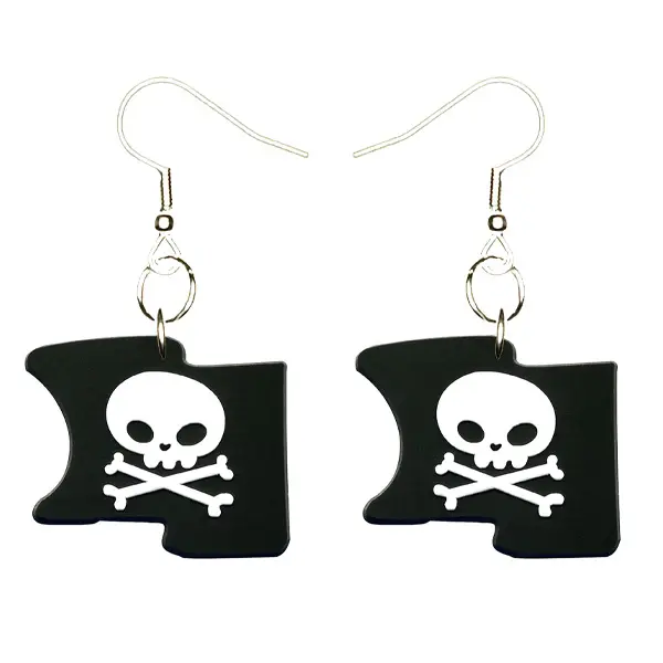 Jolly Roger Earrings Hypoallergenic Silver Plated Fishhooks Pirate Flag Yazzle Dazzle Original Artwork Skull Crossbones Treasure Ship Flag