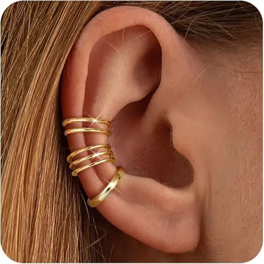 Chic-14K Gold Plated Multilayer Ear Cuffs