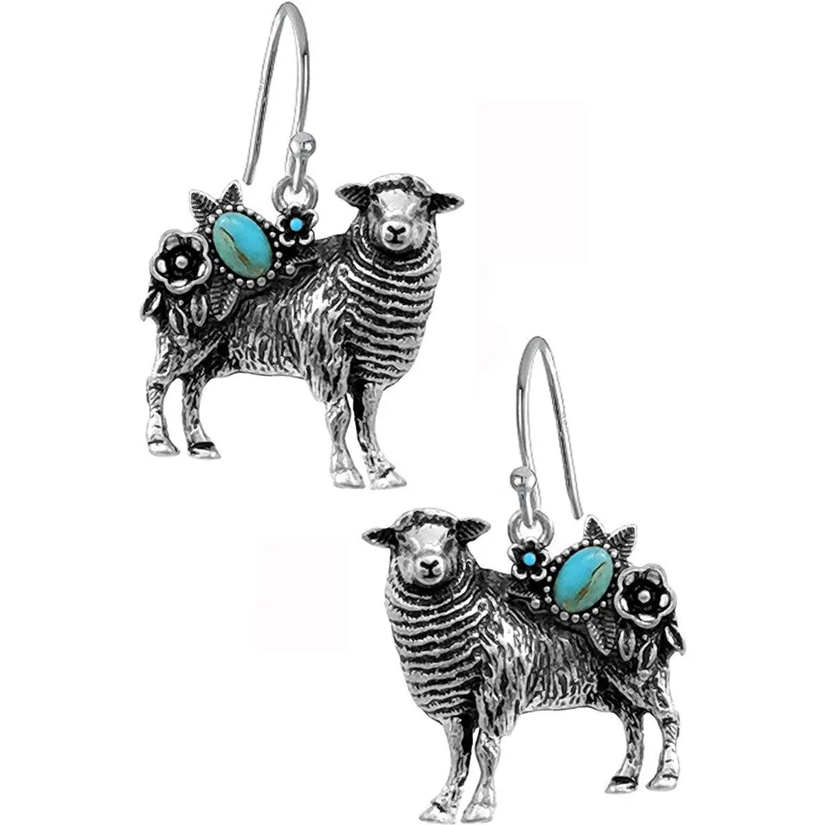 Silver Turquoise Floral Sheep Earrings