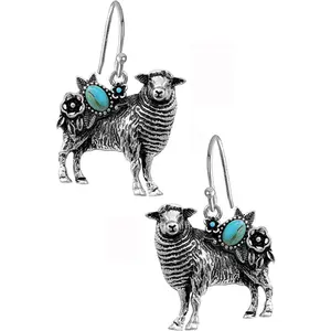 Silver Turquoise Floral Sheep Earrings