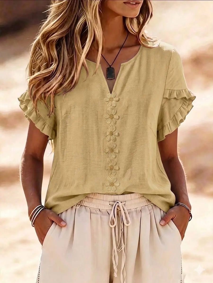 NOVANI Women's Woven Summer Blouse, Casual Resort Short Sleeve Top, Lightweight Vacation Shirt for Beach and Everyday Wear