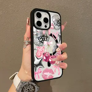 Adorable Magnetic Case for iPhone11/12/13/14/15/16/17/promax Pink Sparkle Party Vibe MagSafe Compatible, Lightweight, Anti-Fall | Girly & Chic Style