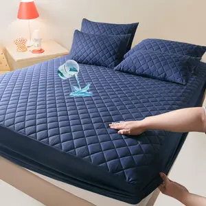 Waterproof Plaid Textured Fitted Sheet 1 Count Bedroom Accessories Bedding Quilted Mattress Cover for Bedroom Guest Room Decor Soft Breathable Sheet Pillowcase Not Included