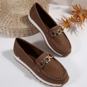 Multi-Color Women's Loafers, Casual Slip-On Shoes with Gold Chain Accent for Daily Wear Indoor Outdoor Shoes