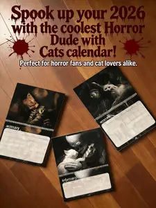 2026 Horror Cat Calendar, Elegant Simple Design with Date & Holiday Markers, Perfect Gift for Cat Lovers, Office Decor, Wall Calendar Planner