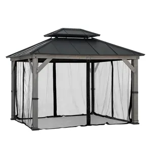 SUNJOY Gazebo Mosquito Netting Replacement for 10 ft. x 12 ft. Wood Frame Gazebo - Black