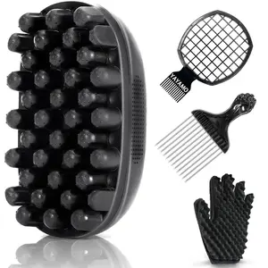 4-in-1 Freeform Styling Kit for Black Hair, Upgraded Silicone Twist Brush with Stainless Steel Metal Fist Pick & Mesh Comb, Professional Afro Hair Care Set for Coils and Twists