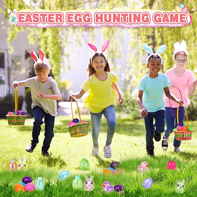 12 Pack Easter Basket Stuffers with Light Up Squishy Toys Inside Prefilled Easter Egg Fillers Sensory Fidget Toys & Easter Gifts for Kids (Ages 3+)