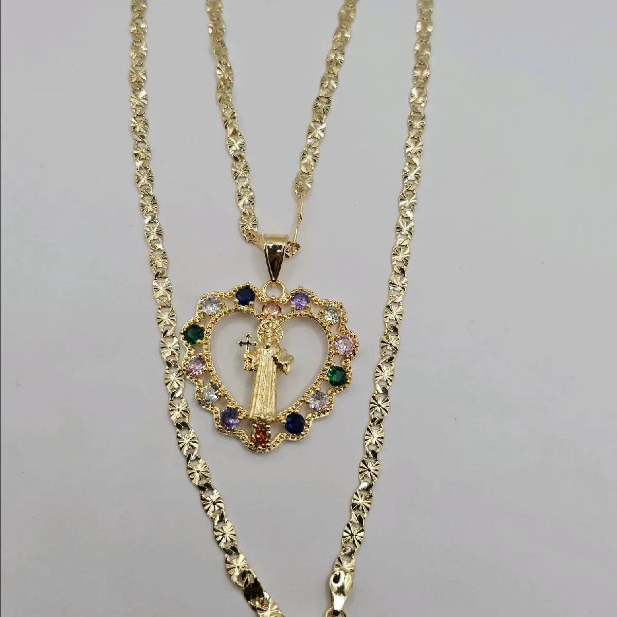 saint Benedict necklace gold-plated heart style 24"inches