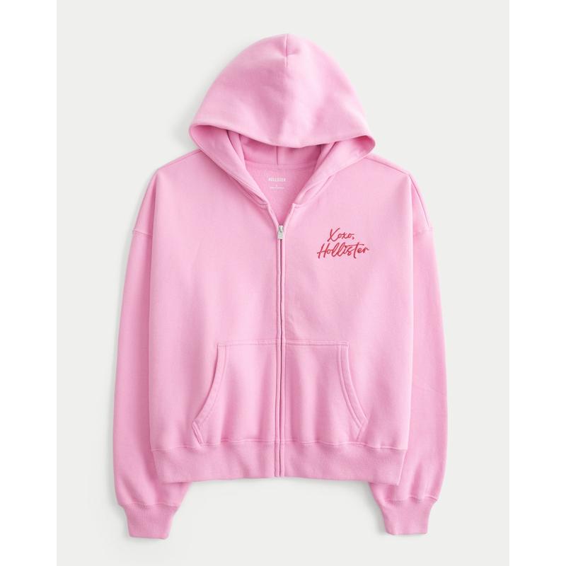 Hollister Feel Good Easy Zip-Up Xoxo Graphic Hoodie