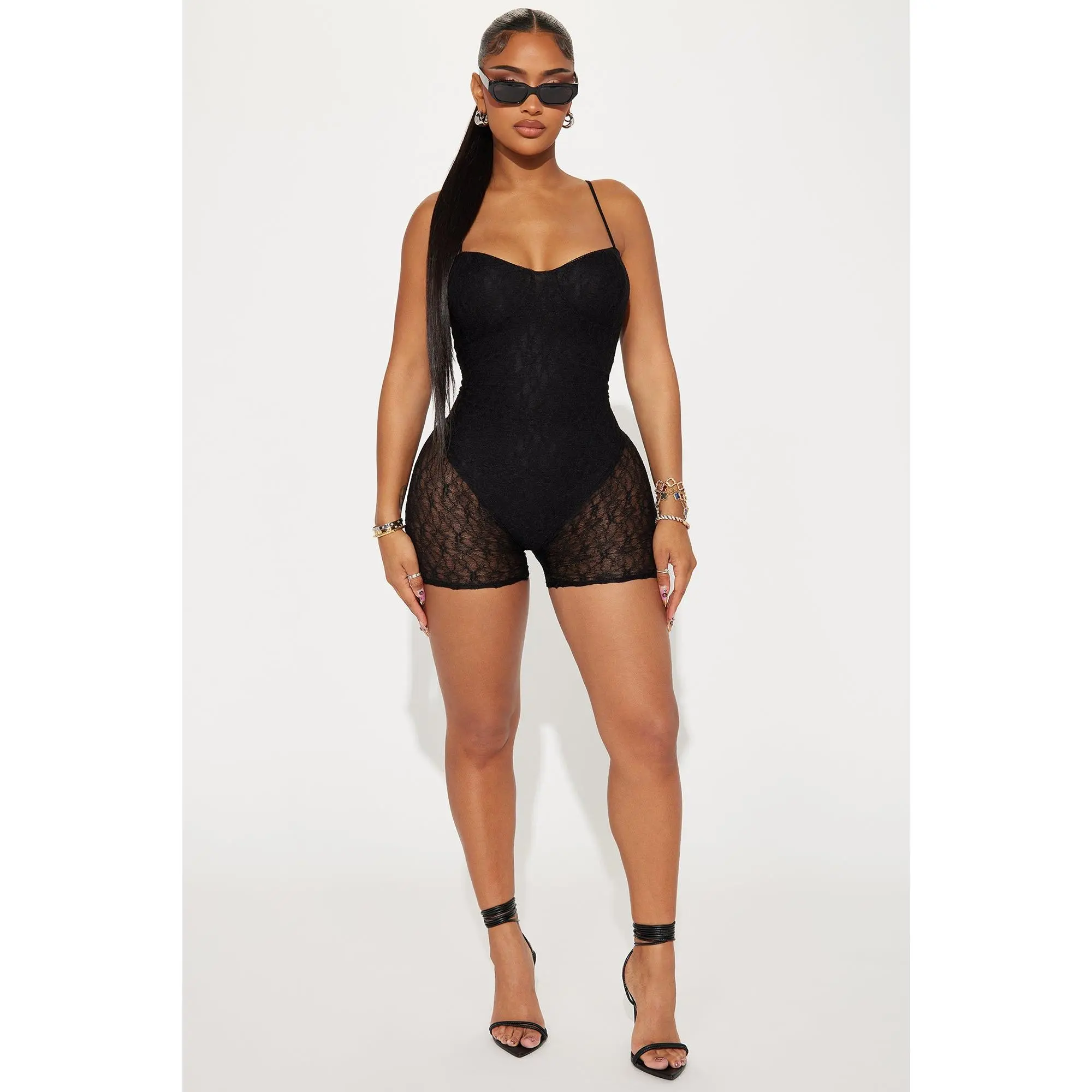 Give Me A Sign Lace Romper - Black