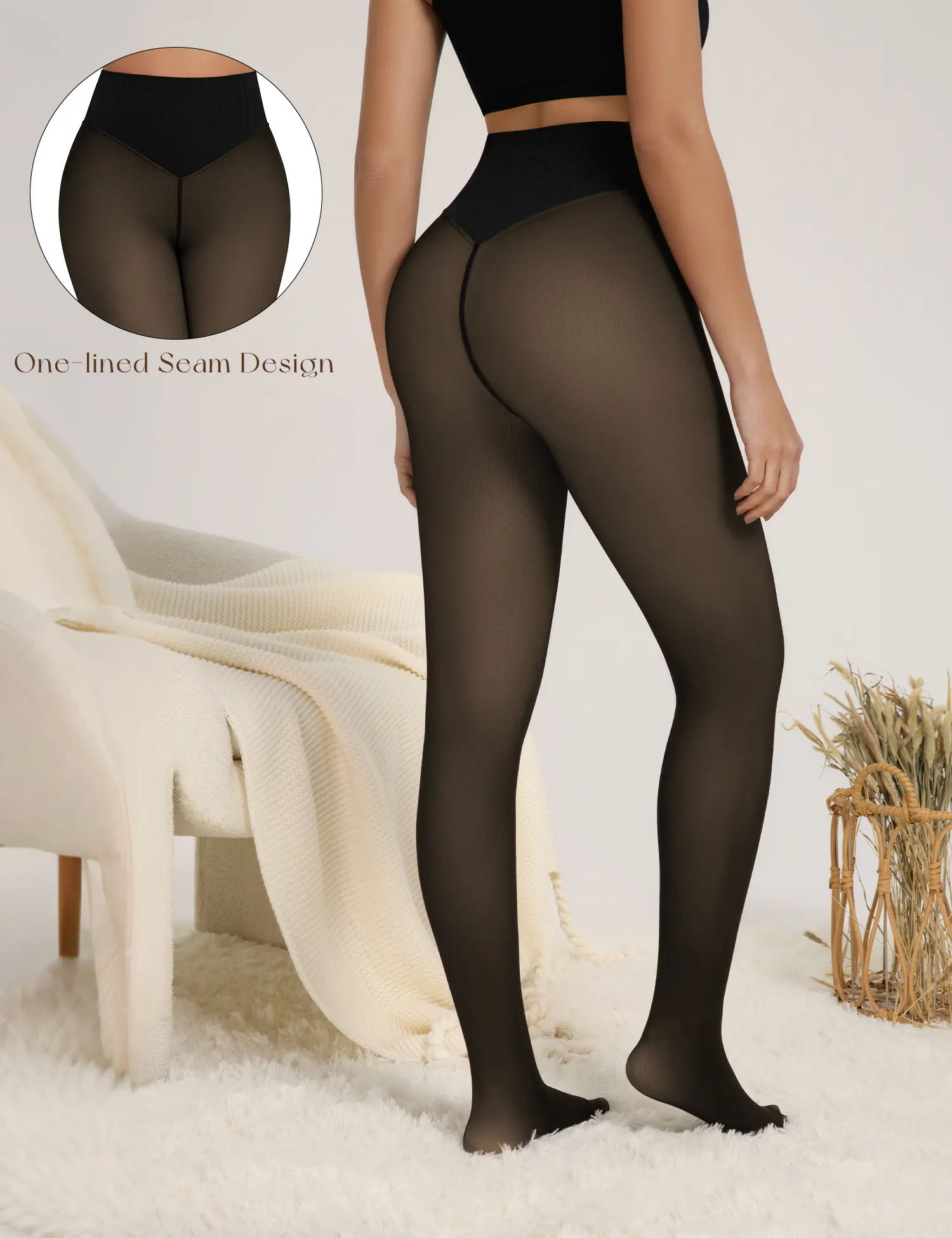WIETRY Women's Lady High Waist Fleece-Lined Sheer Tights - Basic Plus Size Winter Warmer Thermal Translucent Pantyhose, Simple Slimming Leggings for Cold Weather WW019, Plain, Full Length, Flat Seams, Machine Wash, Thermal Fleece, Casual, Slimming Look, S