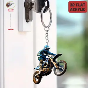[Motorcycle Keychain Gift] 2D Flat, 1pc/5pcs 2D Flat Acrylic Keychain - Motocross Rider & Dirt Bike Design, Durable Iron Motorcycle Keychain for Phone, Car Keys, Backpack, Wallet - Perfect Gift for Motorcycle Enthusiasts, Motorcycle Accesso