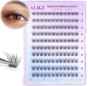 Self Adhesive Eyelashes Reusable Natural Self Adhesive Lash Clusters Wispy Press on Lashes Pre-Glue 8-12mm 120pcs C Curl DIY Eyelash Extensions Kit No Glue Needed