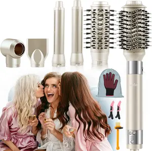 6-in-1 Ionic Hair Dryer Brush, Hot Air Styler 110,000 RPM High-Speed Frizz-Free Auto Wrap Curlers, Blow Dryer Multi Air Styler Wrap for Fast Drying Straightening Volumizing Curling Styling
